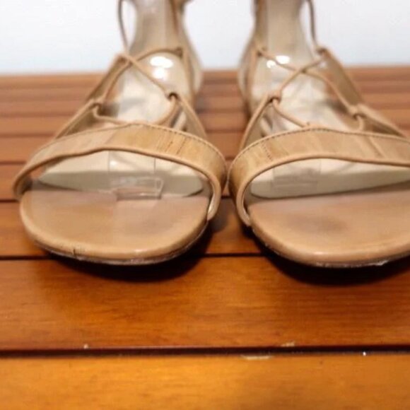 Alexandre Birman Gladiator Sandals Beige Eel Skin Size 38.5 Lace-Up Flat - Picture 4 of 9